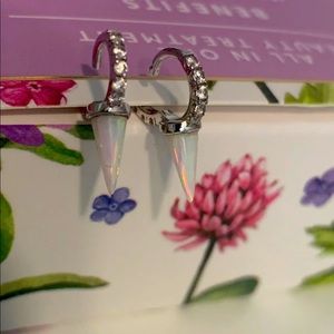 6mm Pair White Opal Spike CZ Huggie Hoops